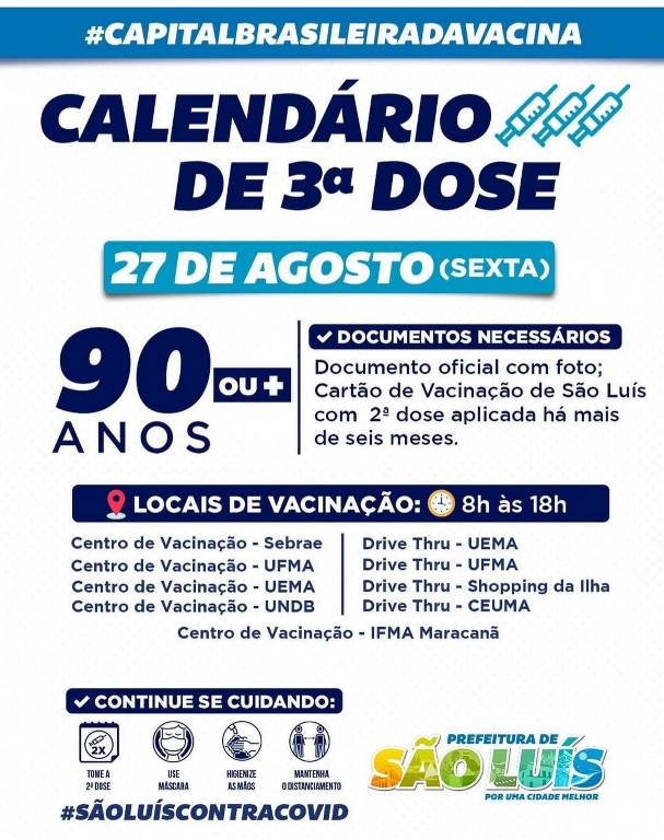 São Luís: início da terceira dose contra Covid-19