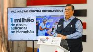 Governador Flávio Dino em fala na coletiva de imprensa. 
